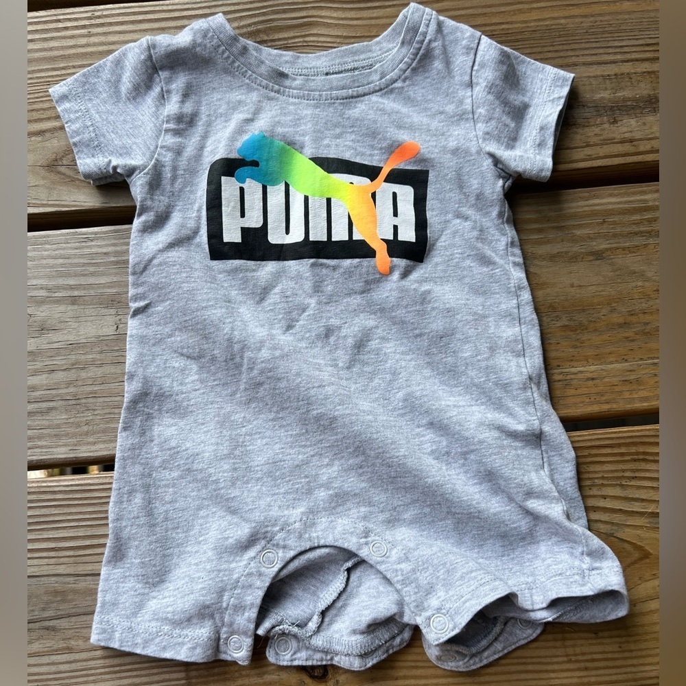 puma 3-6M grey short sleeve shorts one piece infant baby